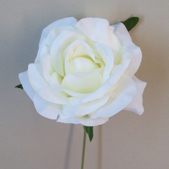 Silk Roses on Wire Stem Cream 25cm Artificial Flowers